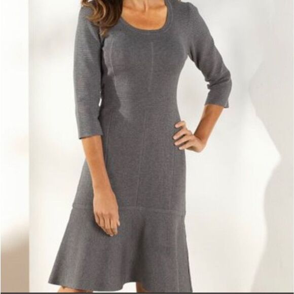Soft Surroundings Raffinato Gray Sweater Flare Dress medium 3/4 sleeve - Picture 1 of 9